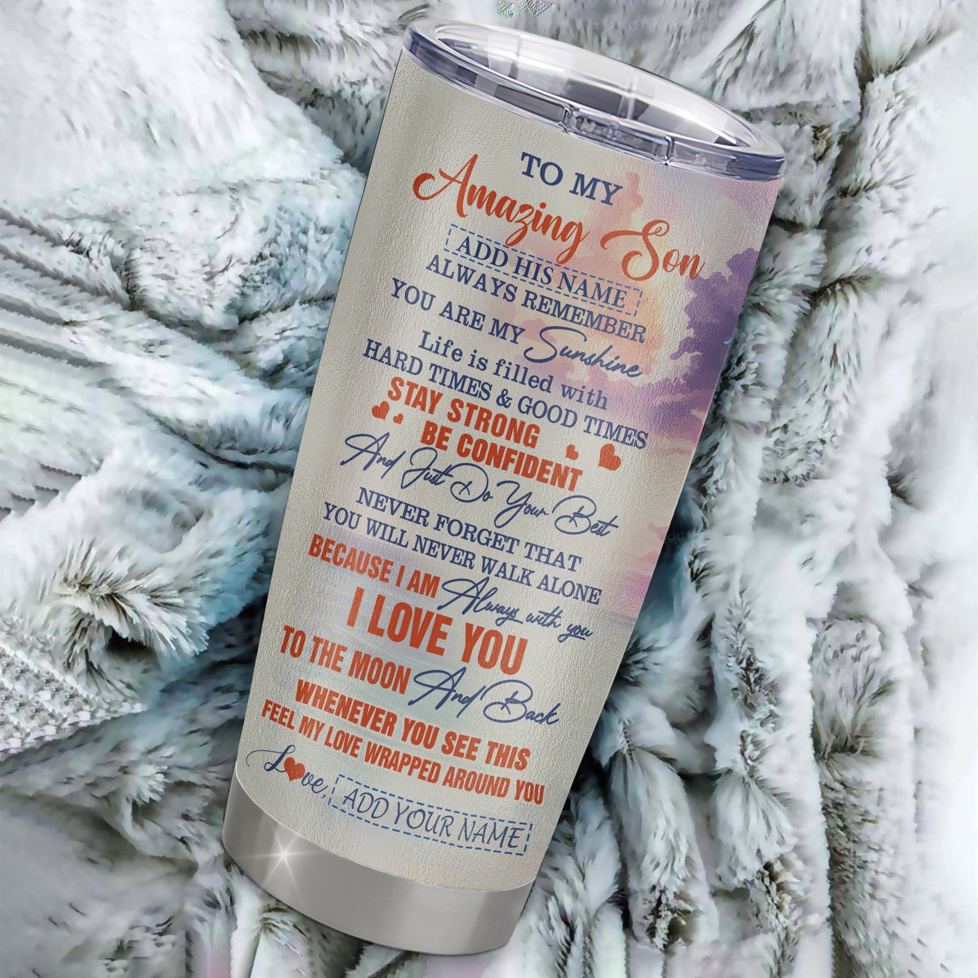 Personalized To My Amazing Son Tumbler From Mom Dad Mother Father Beach It A Big Hug Son Birthday Gifts Graduation Christmas Custom Stainless Steel Travel Mug | siriusteestore