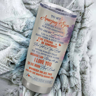 Personalized To My Amazing Son Tumbler From Mom Dad Mother Father Beach It A Big Hug Son Birthday Gifts Graduation Christmas Custom Stainless Steel Travel Mug | siriusteestore