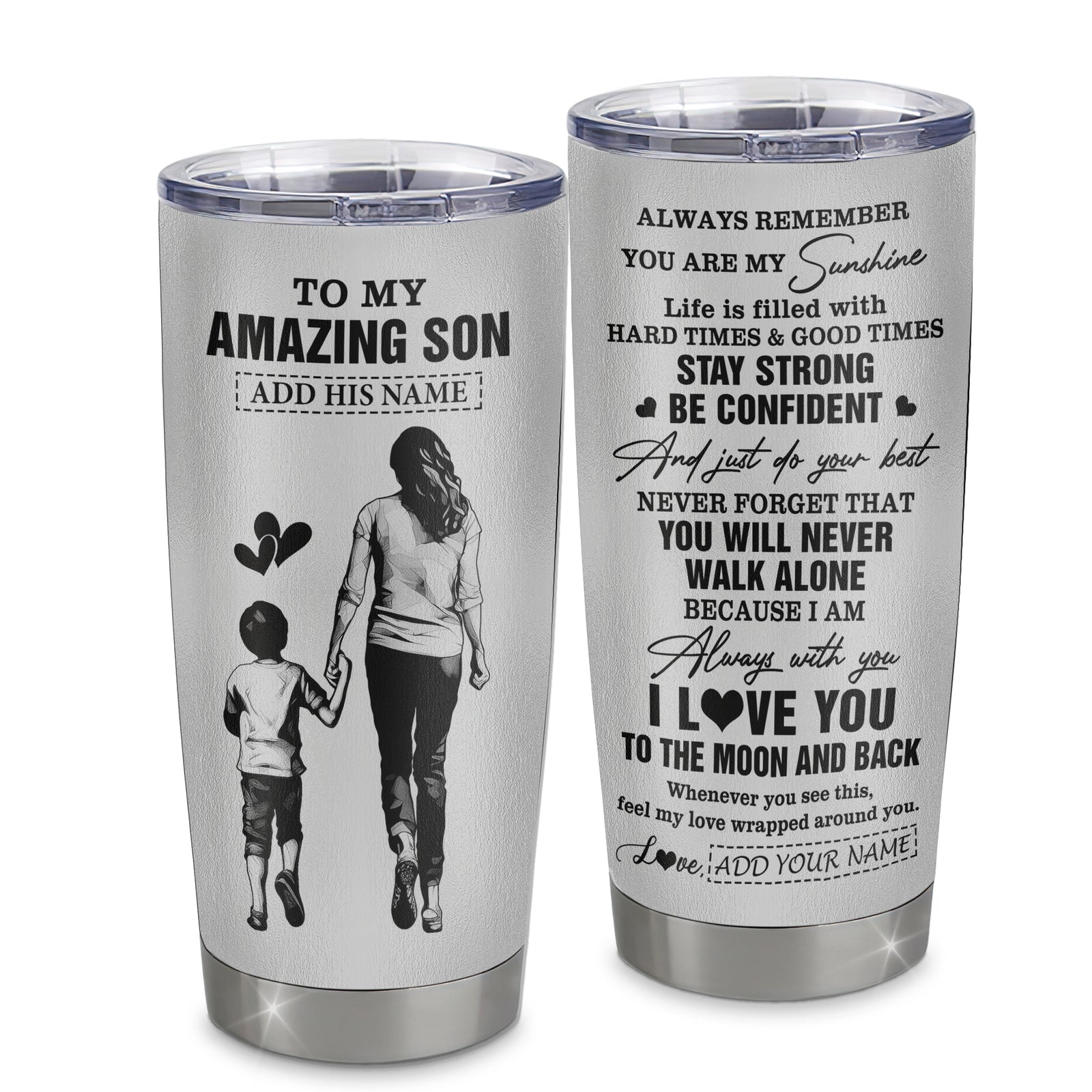 Personalized To My Amazing Son Tumbler From Mom Mother Woman It A Big Hug Son Birthday Gifts Graduation Christmas Custom Stainless Steel Travel Mug | siriusteestore