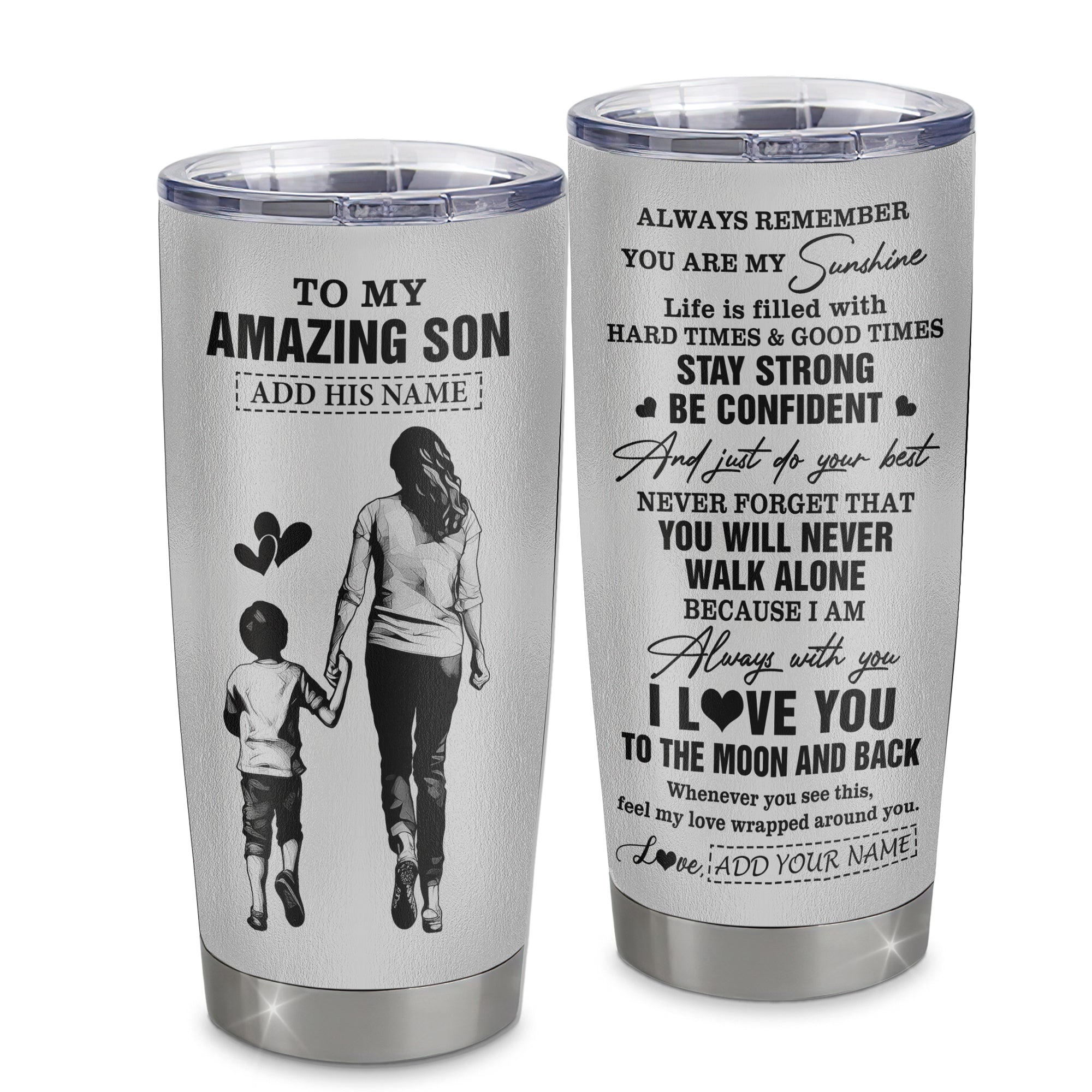 Personalized To My Amazing Son Tumbler From Mom Mother Woman It A Big Hug Son Birthday Gifts Graduation Christmas Custom Stainless Steel Travel Mug | siriusteestore