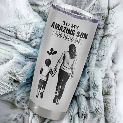 Personalized To My Amazing Son Tumbler From Mom Mother Woman It A Big Hug Son Birthday Gifts Graduation Christmas Custom Stainless Steel Travel Mug | siriusteestore