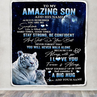 Personalized To My Amazing Son White Tiger Blanket From Mom Dad Mother Father My Sunshine Son Birthday Gifts Graduation Christmas Customized Fleece Blanket | siriusteestore