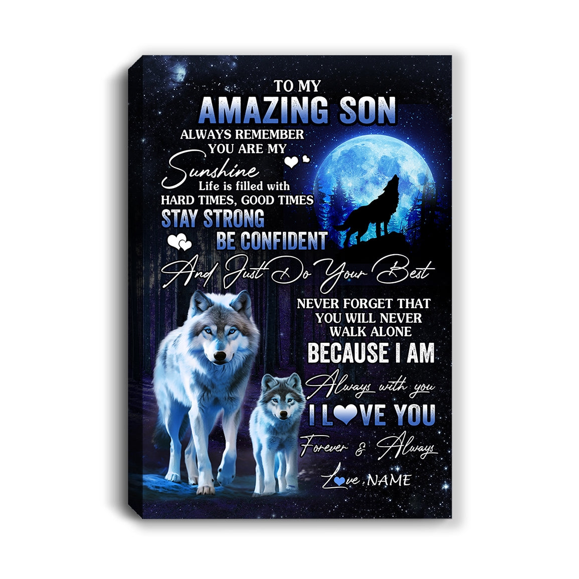 Personalized To My Amazing Son Wolf Canvas From Mom Dad Mother Father Moon Wolf Son Birthday Gifts Graduation Christmas Custom Wall Art Print Framed Canvas | siriusteestore