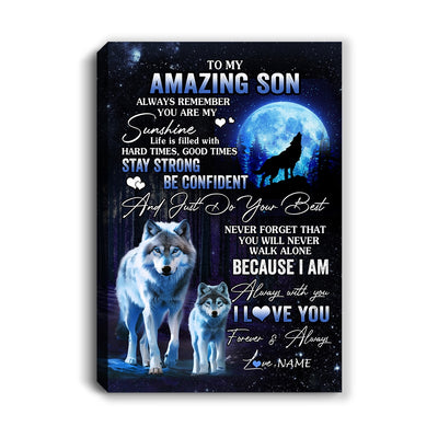 Personalized To My Amazing Son Wolf Canvas From Mom Dad Mother Father Moon Wolf Son Birthday Gifts Graduation Christmas Custom Wall Art Print Framed Canvas | siriusteestore