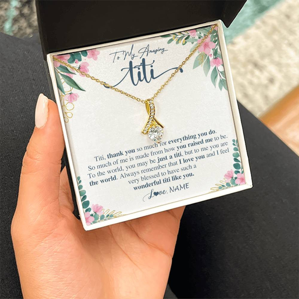 Alluring Beauty Necklace 18K Yellow Gold Finish | 2 | Personalized To My Amazing Titi Necklace From Niece Nephew Thank You For Everything You Do Titi Mothers Day Birthday Christmas Customized Gift Box Message Card | siriusteestore
