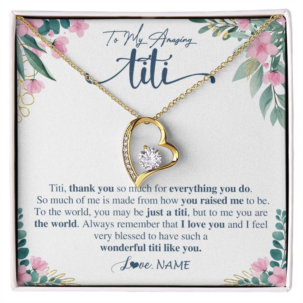 Forever Love Necklace 18K Yellow Gold Finish | 1 | Personalized To My Amazing Titi Necklace From Niece Nephew Thank You For Everything You Do Titi Mothers Day Birthday Christmas Customized Gift Box Message Card | siriusteestore