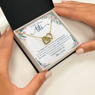 Interlocking Hearts Necklace 18K Yellow Gold Finish | 2 | Personalized To My Amazing Titi Necklace From Niece Nephew Thank You For Everything You Do Titi Mothers Day Birthday Christmas Customized Gift Box Message Card | siriusteestore