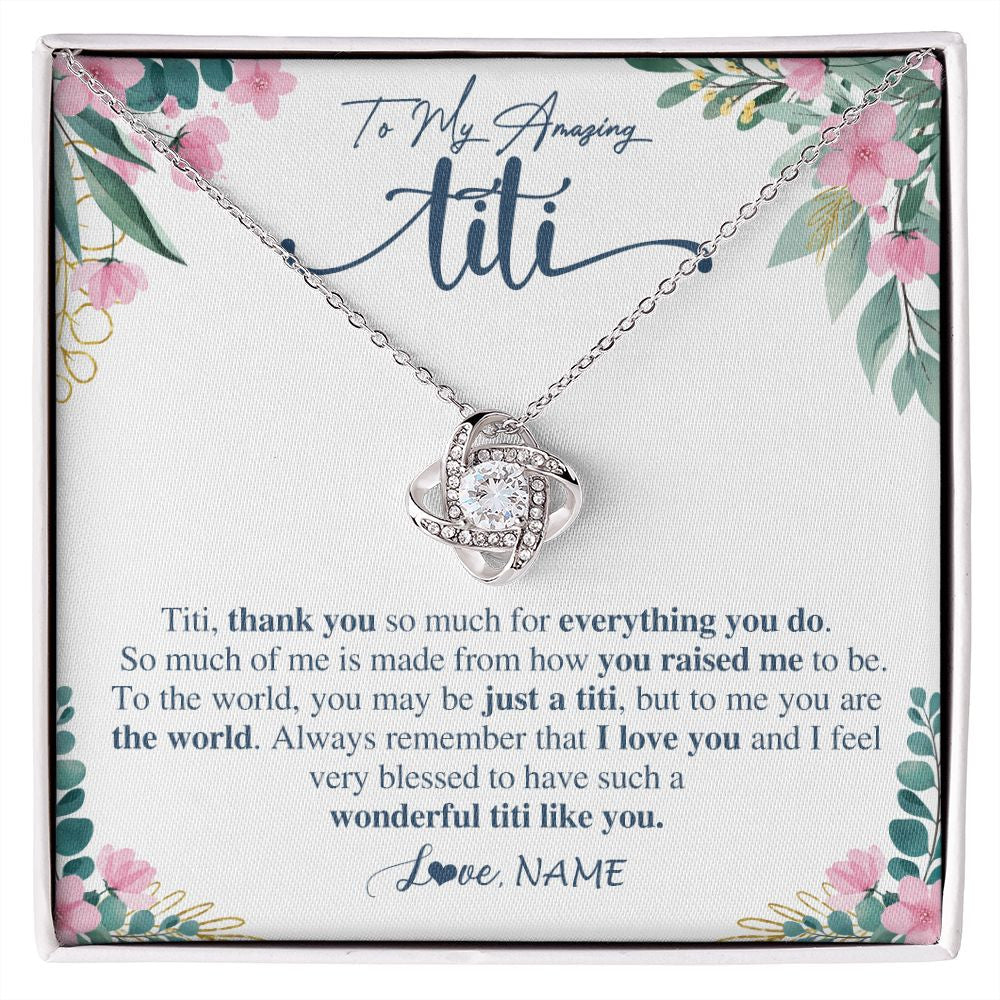 Love Knot Necklace | Personalized To My Amazing Titi Necklace From Niece Nephew Thank You For Everything You Do Titi Mothers Day Birthday Christmas Customized Gift Box Message Card | siriusteestore