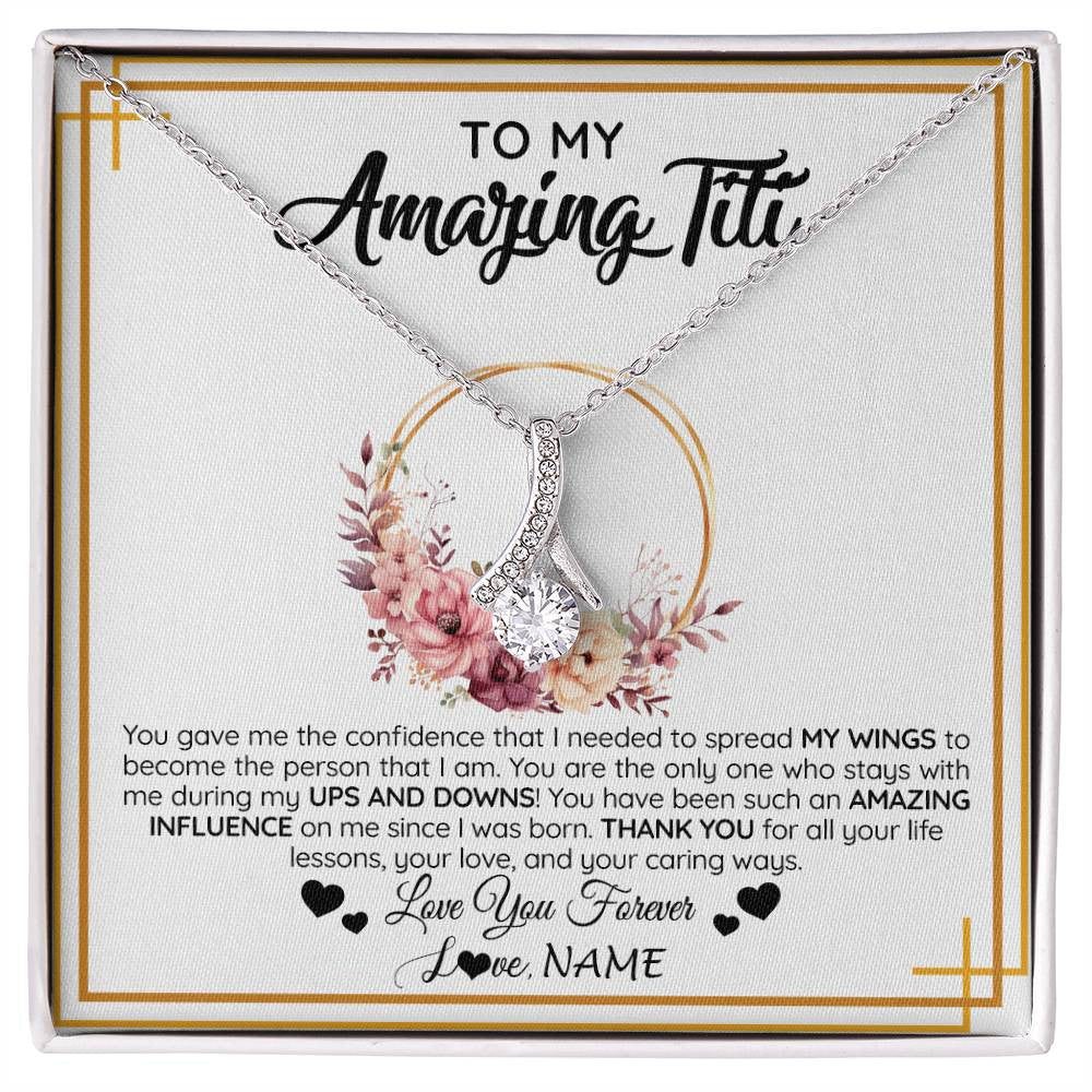 Alluring Beauty Necklace 14K White Gold Finish | 1 | Personalized To My Amazing Titi Necklace From Niece Nephew You Gave Me The Confidence Titi Birthday Mothers Day Christmas Customized Gift Box Message Card | siriusteestore