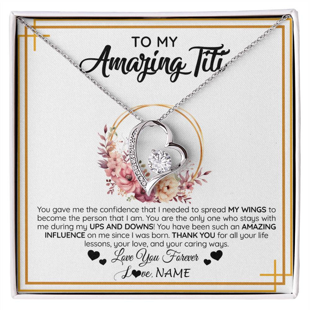 Forever Love Necklace 14K White Gold Finish | 1 | Personalized To My Amazing Titi Necklace From Niece Nephew You Gave Me The Confidence Titi Birthday Mothers Day Christmas Customized Gift Box Message Card | siriusteestore
