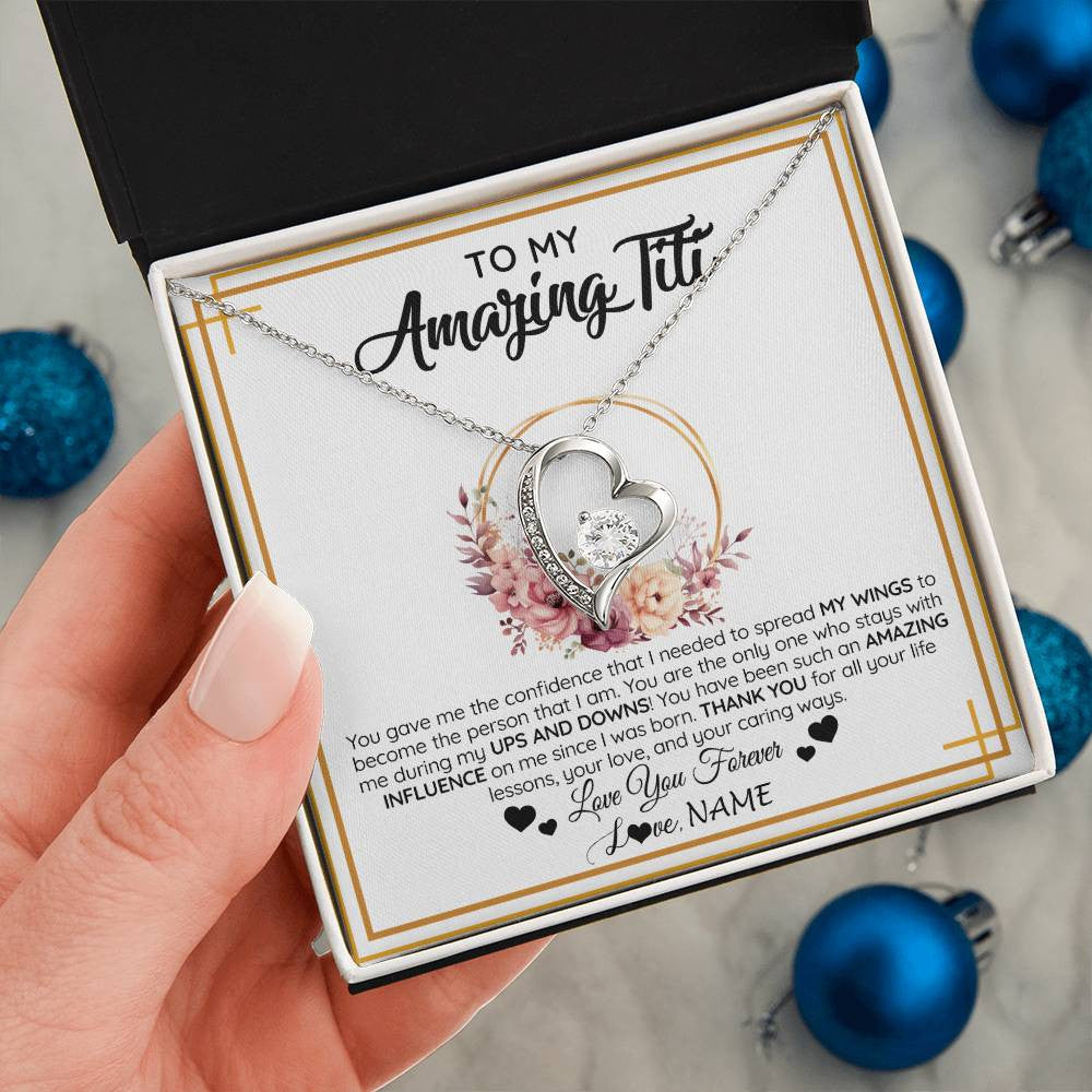 Forever Love Necklace 14K White Gold Finish | 2 | Personalized To My Amazing Titi Necklace From Niece Nephew You Gave Me The Confidence Titi Birthday Mothers Day Christmas Customized Gift Box Message Card | siriusteestore