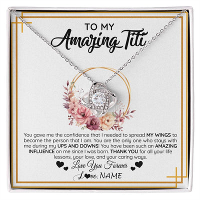 Love Knot Necklace 14K White Gold Finish | 1 | Personalized To My Amazing Titi Necklace From Niece Nephew You Gave Me The Confidence Titi Birthday Mothers Day Christmas Customized Gift Box Message Card | siriusteestore