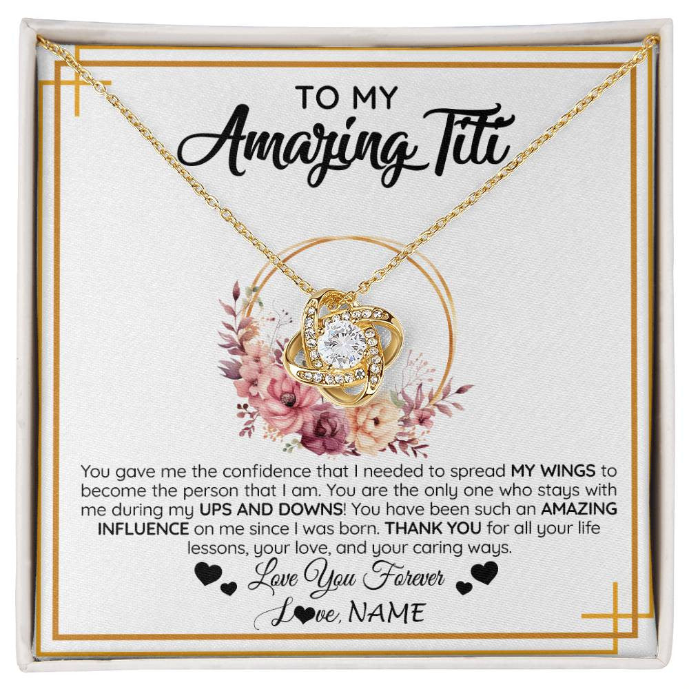 Love Knot Necklace 18K Yellow Gold Finish | 1 | Personalized To My Amazing Titi Necklace From Niece Nephew You Gave Me The Confidence Titi Birthday Mothers Day Christmas Customized Gift Box Message Card | siriusteestore