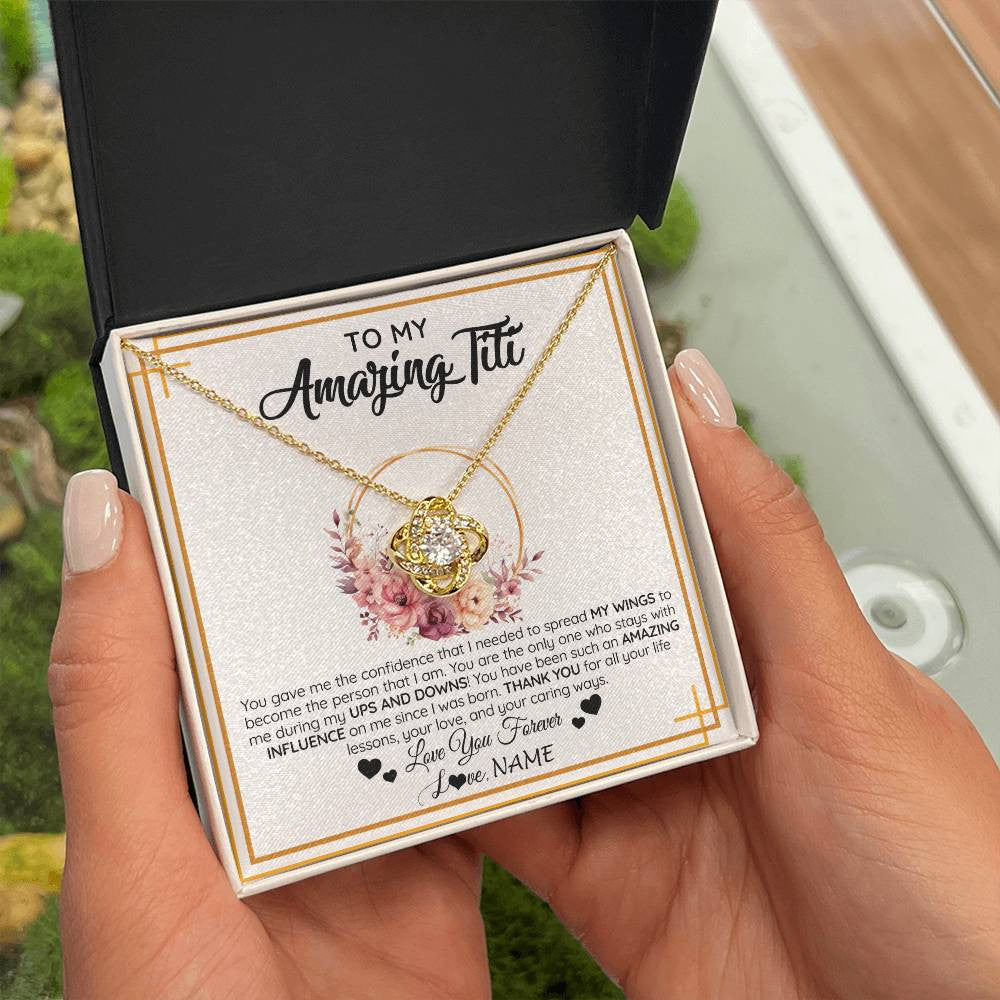 Love Knot Necklace 18K Yellow Gold Finish | 2 | Personalized To My Amazing Titi Necklace From Niece Nephew You Gave Me The Confidence Titi Birthday Mothers Day Christmas Customized Gift Box Message Card | siriusteestore