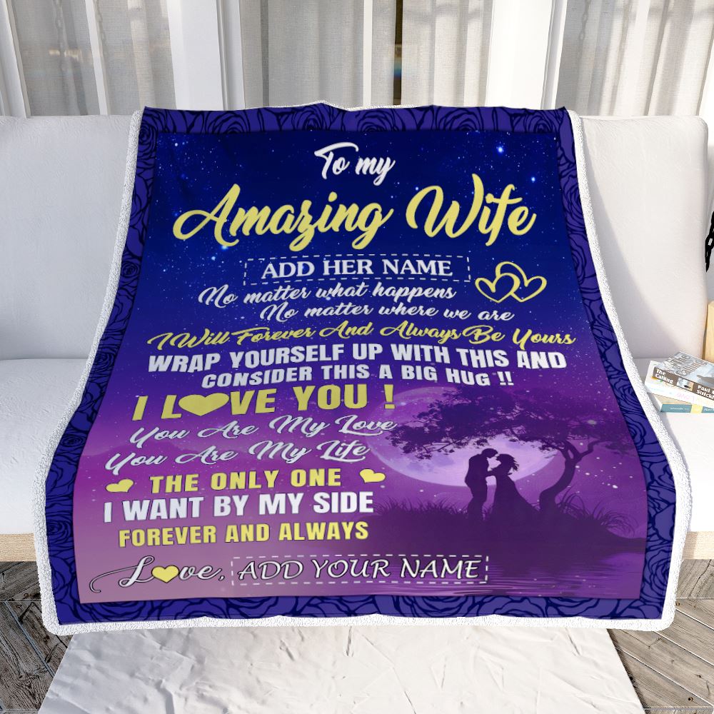 Personalized To My Amazing Wife Blanket Big Hug For Husband Birthday Gifts Anniversary Romantic Valentines Day For Her Christmas Customized Fleece Blanket | siriusteestore