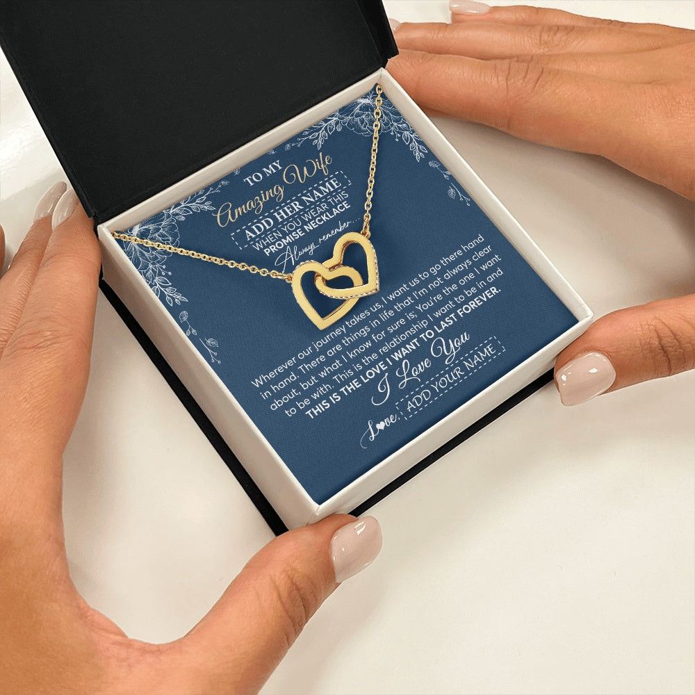 Interlocking Hearts Necklace 18K Yellow Gold Finish | 2 | Personalized To My Amazing Wife Necklace From Husband Promise Necklace Birthday Gifts For Wife Anniversary Romantic Valentines Christmas Gift Box Message Card | https://siriusteestore.