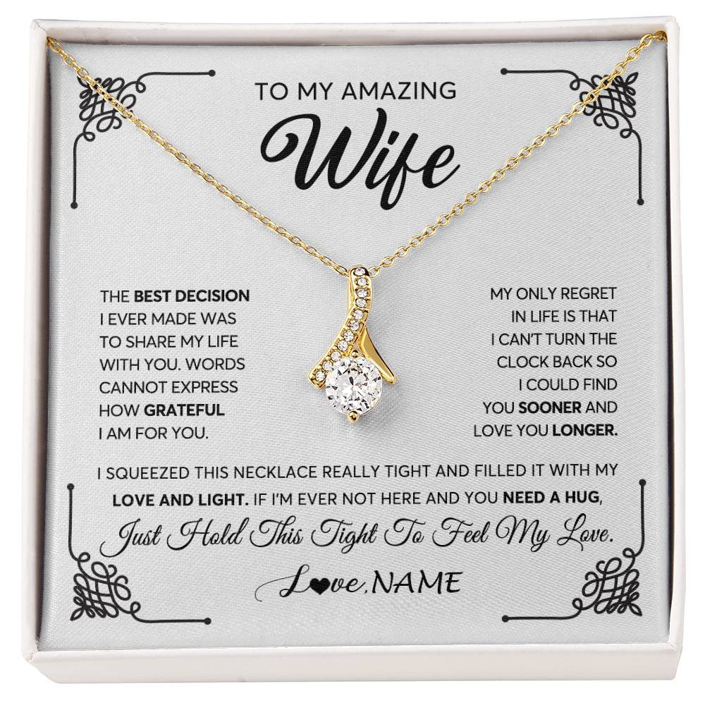 Alluring Beauty Necklace 18K Yellow Gold Finish | 1 | Personalized To My Amazing Wife Necklace From Husband The Best Decision I Ever Made Wife Valentines Day Birthday Christmas Customized Gift Box Message Card | siriusteestore