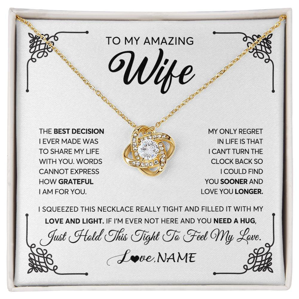 Love Knot Necklace 18K Yellow Gold Finish | 1 | Personalized To My Amazing Wife Necklace From Husband The Best Decision I Ever Made Wife Valentines Day Birthday Christmas Customized Gift Box Message Card | siriusteestore