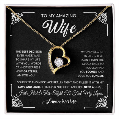 Forever Love Necklace 18K Yellow Gold Finish | 1 | Personalized To My Amazing Wife Necklace From Husband The Best Decision I Ever Made Wife Wedding Day Birthday Christmas Customized Gift Box Message Card | siriusteestore