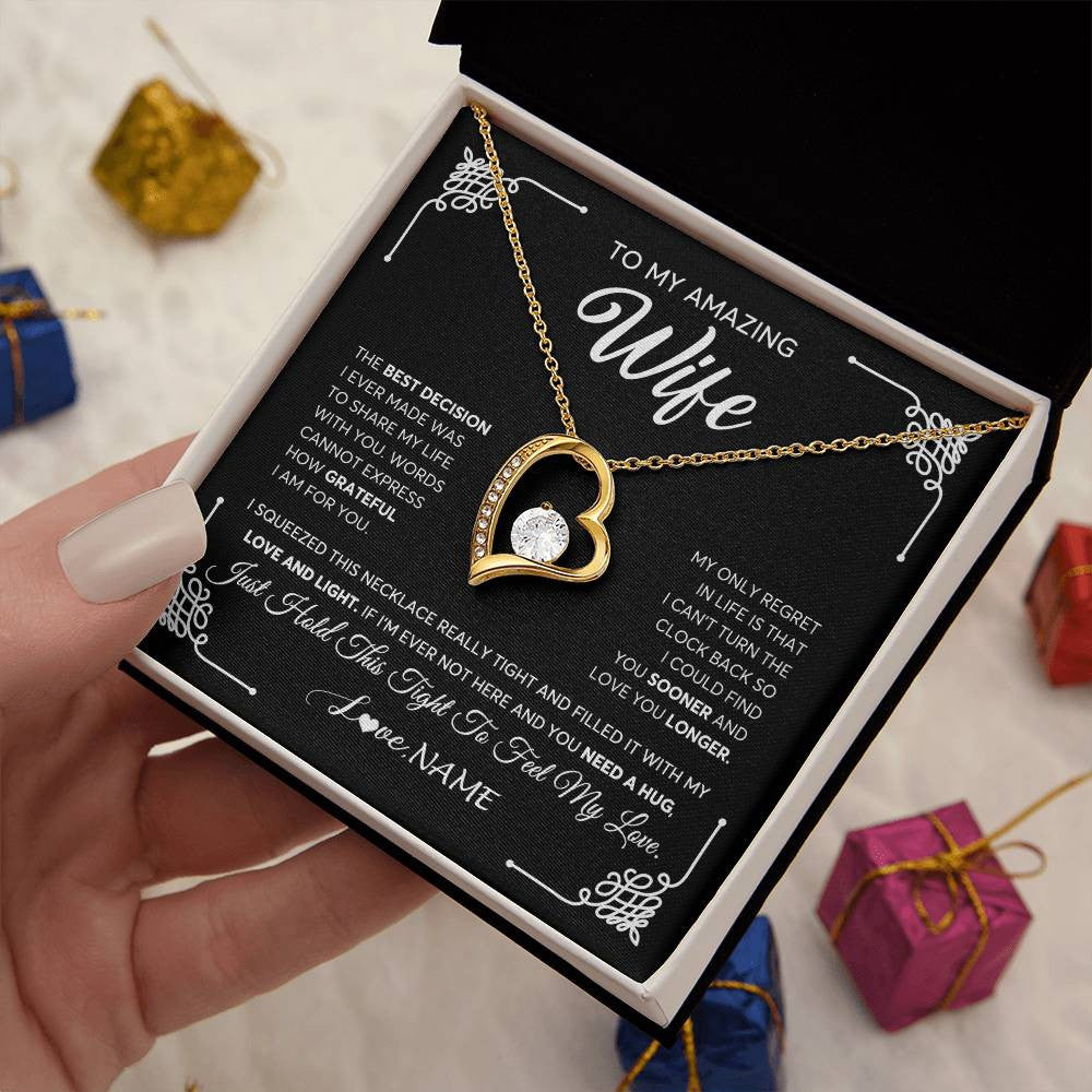 Forever Love Necklace 18K Yellow Gold Finish | 2 | Personalized To My Amazing Wife Necklace From Husband The Best Decision I Ever Made Wife Wedding Day Birthday Christmas Customized Gift Box Message Card | siriusteestore