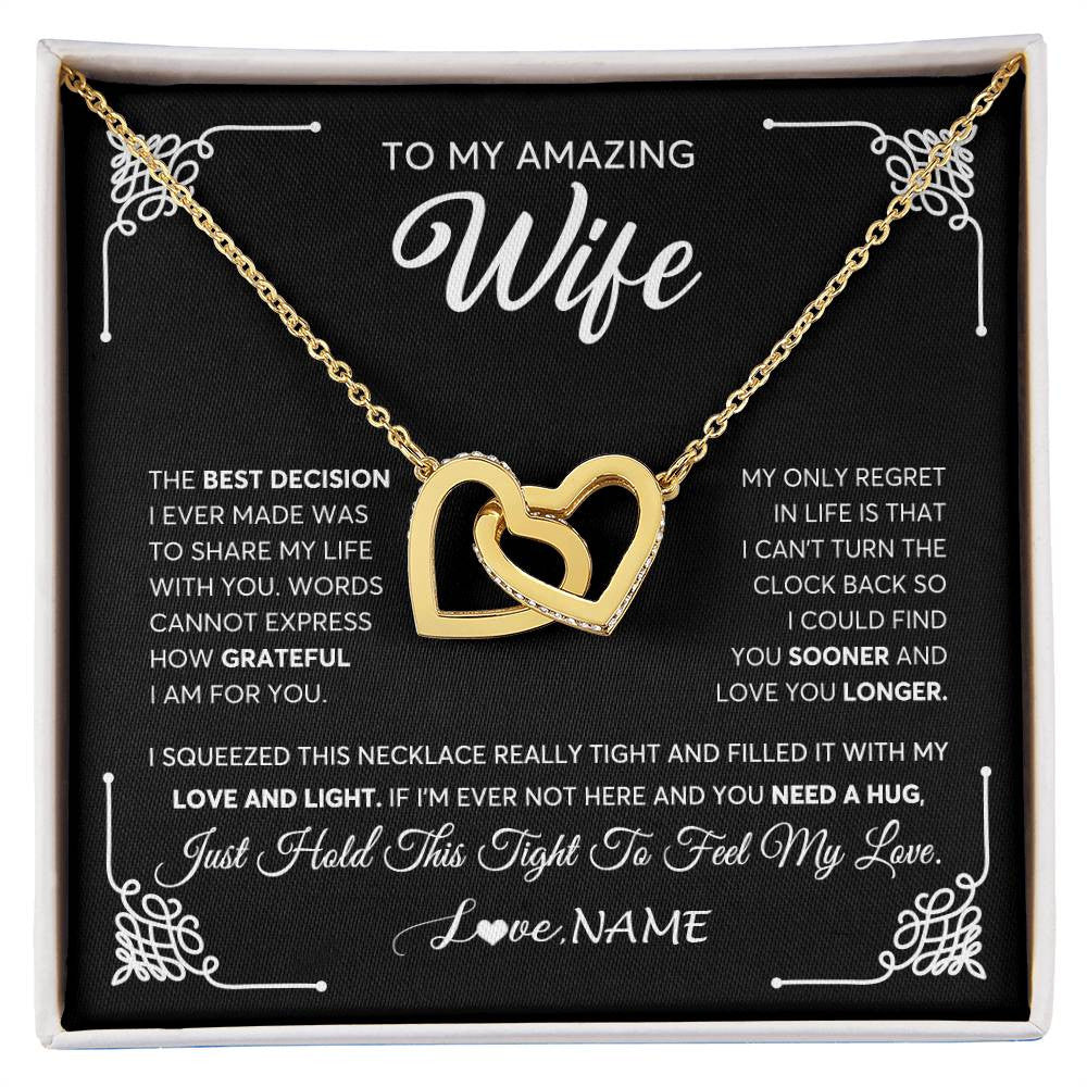 Interlocking Hearts Necklace 18K Yellow Gold Finish | 1 | Personalized To My Amazing Wife Necklace From Husband The Best Decision I Ever Made Wife Wedding Day Birthday Christmas Customized Gift Box Message Card | siriusteestore