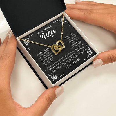 Interlocking Hearts Necklace 18K Yellow Gold Finish | 2 | Personalized To My Amazing Wife Necklace From Husband The Best Decision I Ever Made Wife Wedding Day Birthday Christmas Customized Gift Box Message Card | siriusteestore