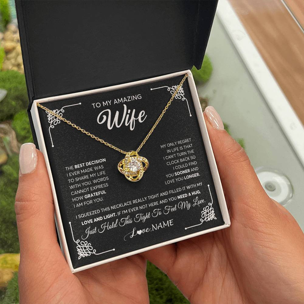 Love Knot Necklace 18K Yellow Gold Finish | 2 | Personalized To My Amazing Wife Necklace From Husband The Best Decision I Ever Made Wife Wedding Day Birthday Christmas Customized Gift Box Message Card | siriusteestore
