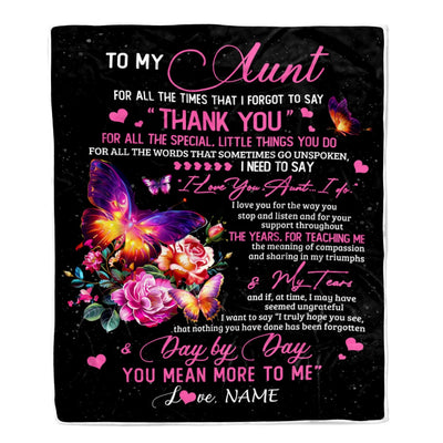 Personalized To My Aunt Blanket From Daughter Son Flower Butterfly Thank You For All The Special Aunt Birthday Mothers Day Customized Fleece Throw Blanket | siriusteestore