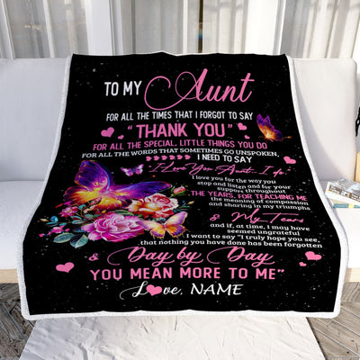 Personalized To My Aunt Blanket From Daughter Son Flower Butterfly Thank You For All The Special Aunt Birthday Mothers Day Customized Fleece Throw Blanket | siriusteestore