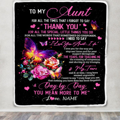 Personalized To My Aunt Blanket From Daughter Son Flower Butterfly Thank You For All The Special Aunt Birthday Mothers Day Customized Fleece Throw Blanket | siriusteestore