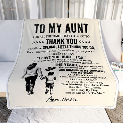 Personalized To My Aunt Blanket From Nephew For All The Times That I Forgot To Thank You Aunt Birthday Mothers Day Christmas Customized Fleece Blanket | siriusteestore