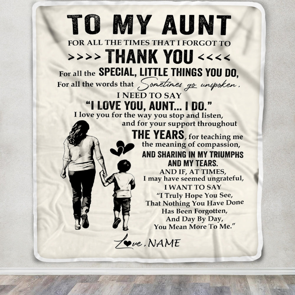 Personalized To My Aunt Blanket From Nephew For All The Times That I Forgot To Thank You Aunt Birthday Mothers Day Christmas Customized Fleece Blanket | siriusteestore