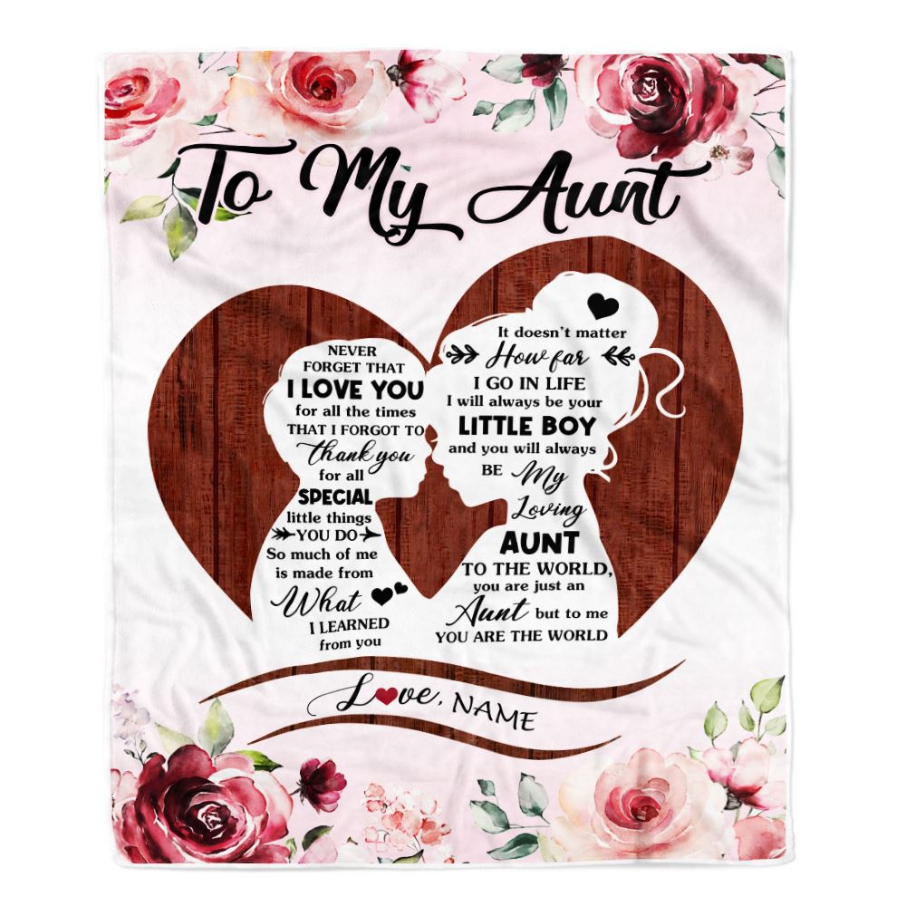 Personalized To My Aunt Blanket From Nephew Never Forget I Love You Heart Flower Aunt Birthday Mothers Day Christmas Customized Bed Fleece Throw Blanket | siriusteestore