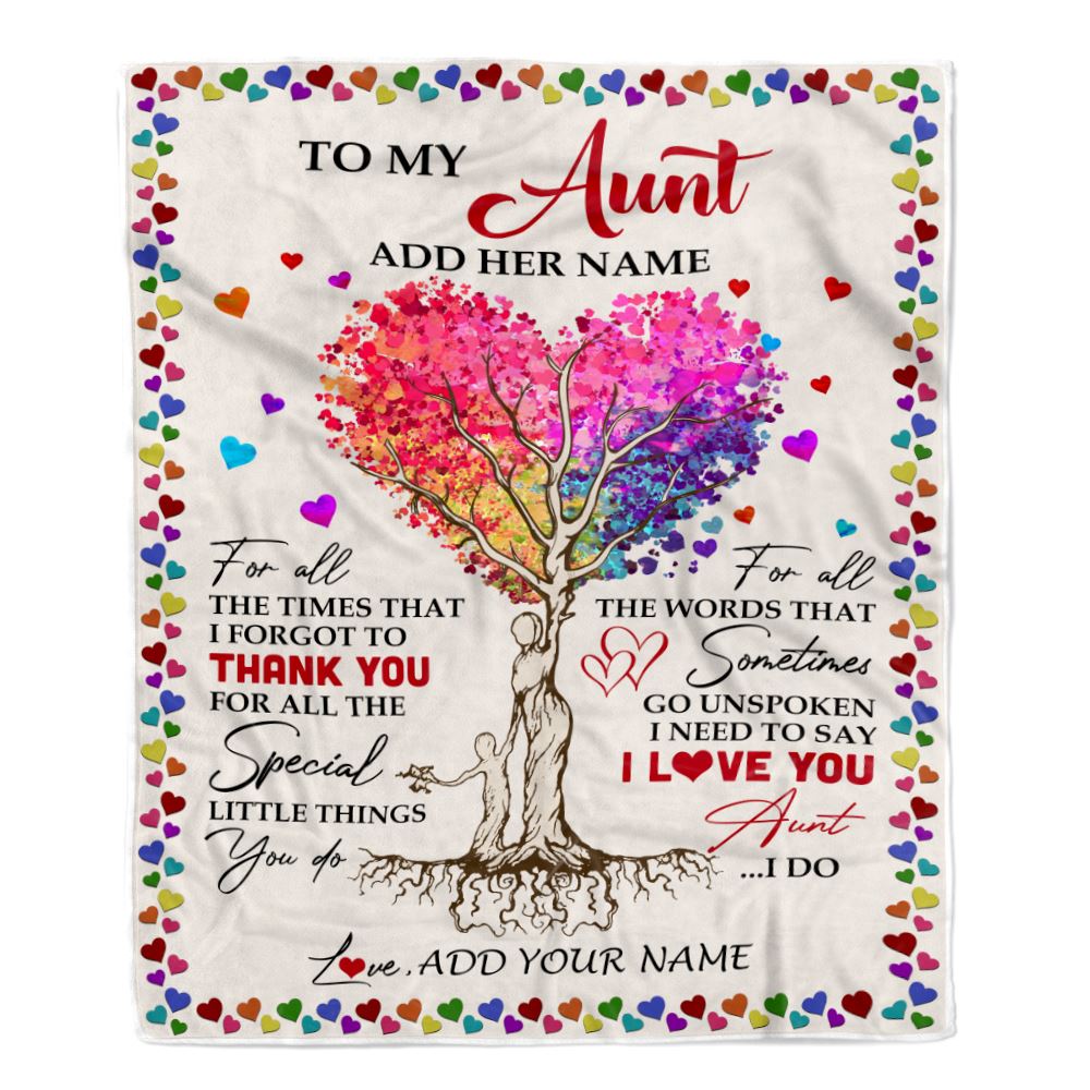 Personalized To My Aunt Blanket From Niece Nephew Colorful Tree Thank You For All Aunt Mothers Day Birthday Gifts Christmas Customized Fleece Throw Blanket | siriusteestore