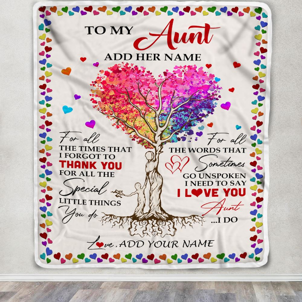 Personalized To My Aunt Blanket From Niece Nephew Colorful Tree Thank You For All Aunt Mothers Day Birthday Gifts Christmas Customized Fleece Throw Blanket | siriusteestore