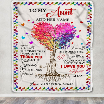 Personalized To My Aunt Blanket From Niece Nephew Colorful Tree Thank You For All Aunt Mothers Day Birthday Gifts Christmas Customized Fleece Throw Blanket | siriusteestore