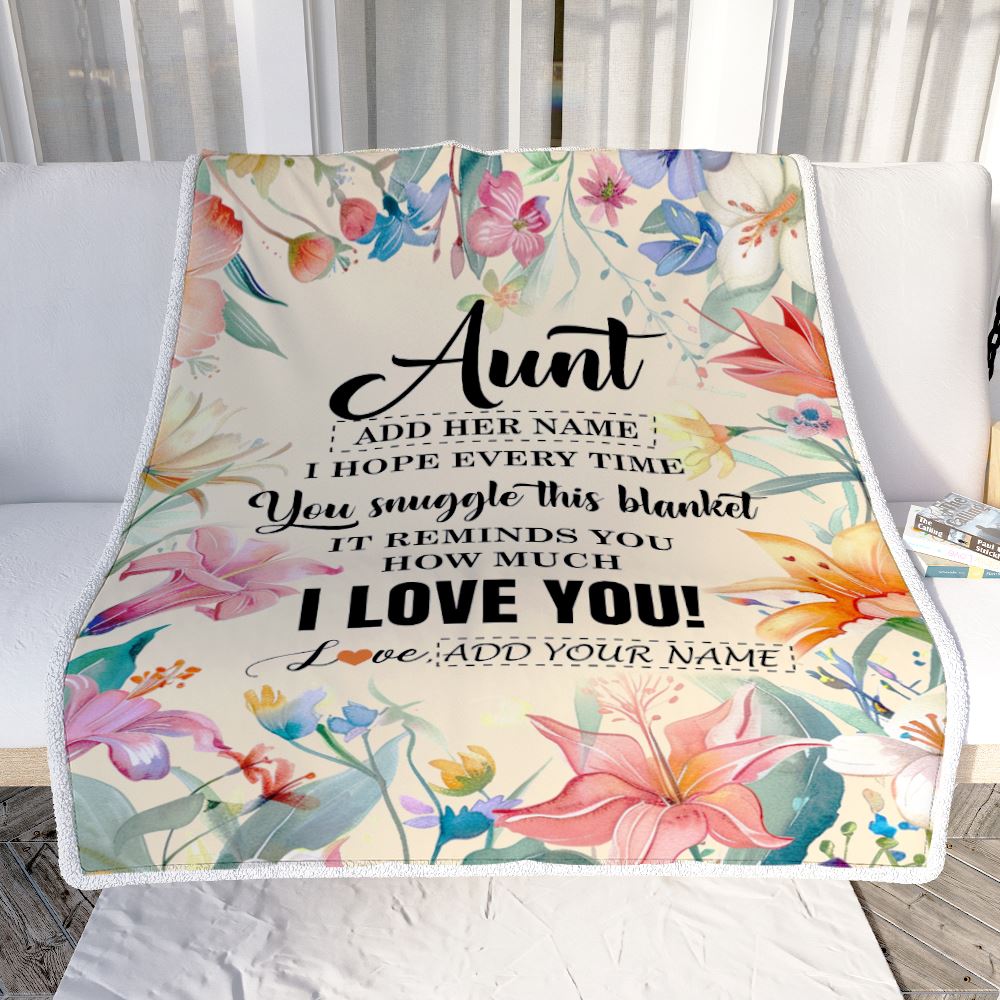 Personalized To My Aunt Blanket From Niece Nephew Floral I Love You Great Aunt Birthday Gifts Mothers Day Christmas Customized Fleece Throw Blanket | siriusteestore