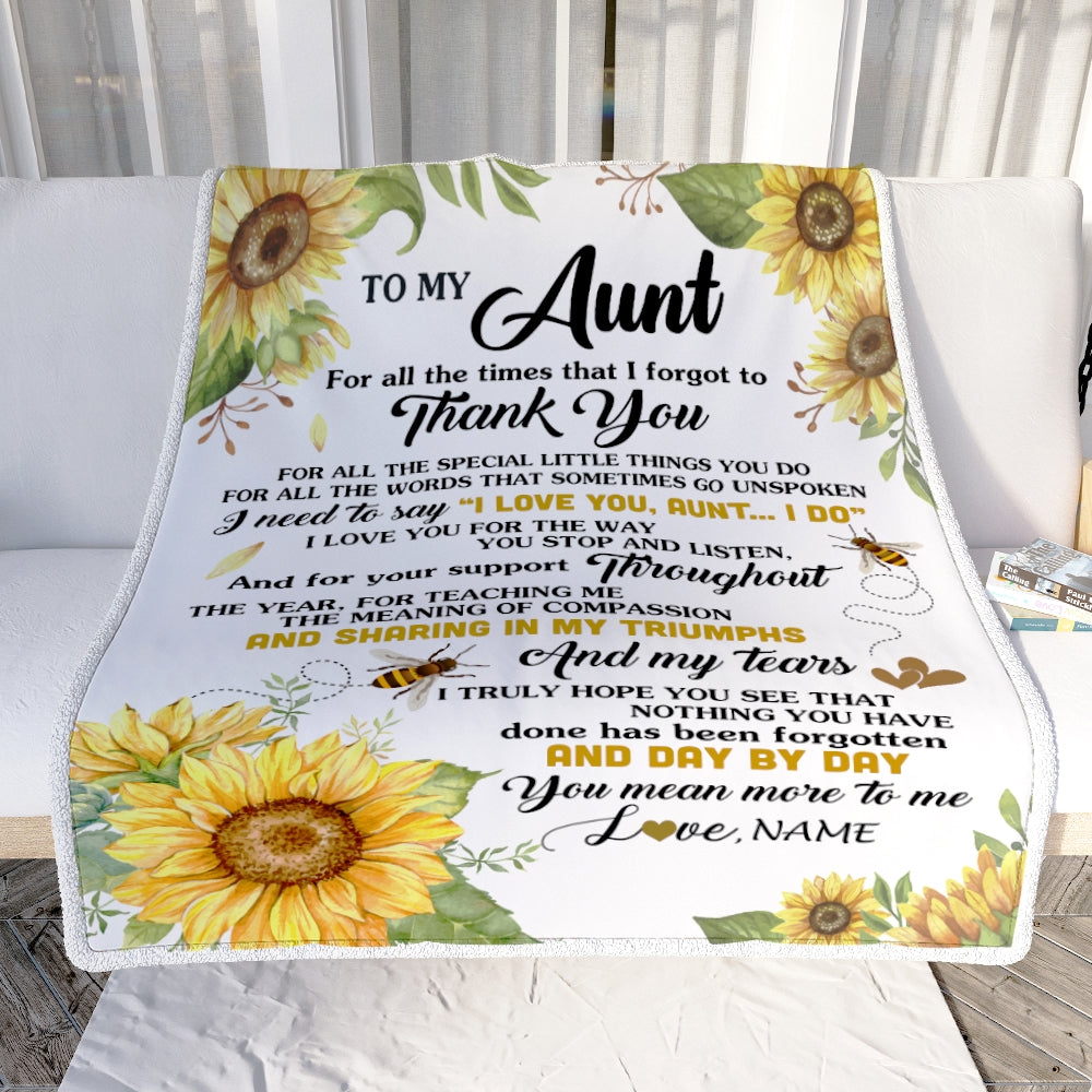 Personalized To My Aunt Blanket From Niece Nephew Sunflower Thank You I Love You Aunt Birthday Mothers Day Christmas Customized Gift Fleece Blanket | siriusteestore