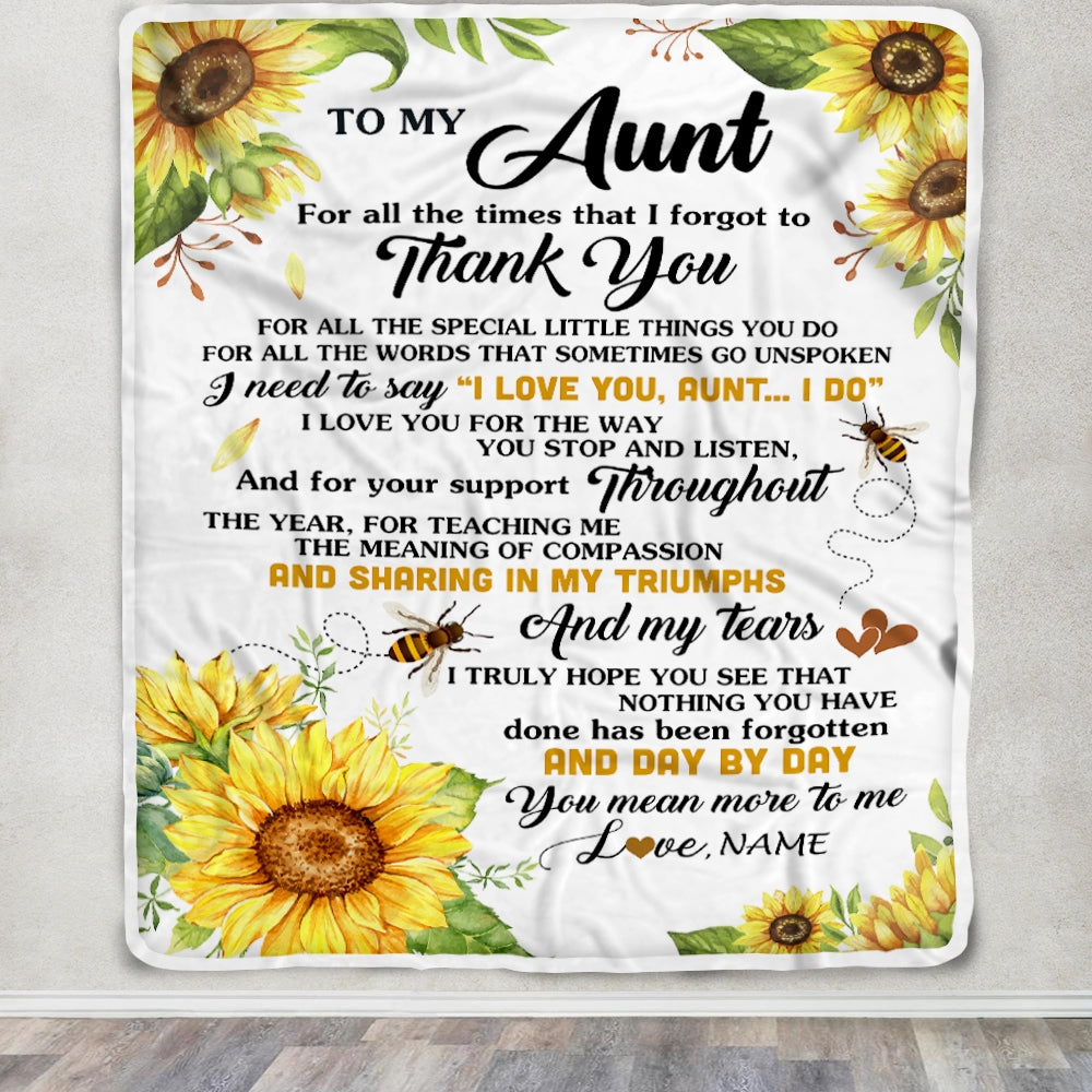 Personalized To My Aunt Blanket From Niece Nephew Sunflower Thank You I Love You Aunt Birthday Mothers Day Christmas Customized Gift Fleece Blanket | siriusteestore