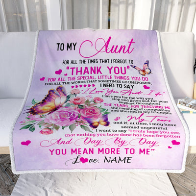Personalized To My Aunt Blanket From Niece Nephew Wood Floral Butterfly Thank You I Love You Aunt Birthday Mothers Day Christmas Customized Bed Fleece Blanket | siriusteestore