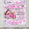 Personalized To My Aunt Blanket From Niece Nephew Wood Floral Butterfly Thank You I Love You Aunt Birthday Mothers Day Christmas Customized Bed Fleece Blanket | siriusteestore