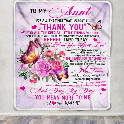 Personalized To My Aunt Blanket From Niece Nephew Wood Floral Butterfly Thank You I Love You Aunt Birthday Mothers Day Christmas Customized Bed Fleece Blanket | siriusteestore