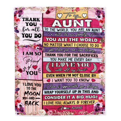 Personalized To My Aunt Blanket From Niece Nephew Wood Floral Thank You I Love You Aunt Birthday Mothers Day Christmas Customized Fleece Throw Blanket | siriusteestore