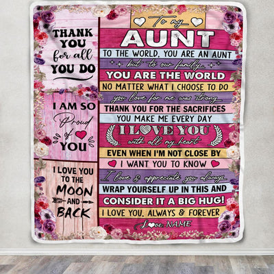 Personalized To My Aunt Blanket From Niece Nephew Wood Floral Thank You I Love You Aunt Birthday Mothers Day Christmas Customized Fleece Throw Blanket | siriusteestore