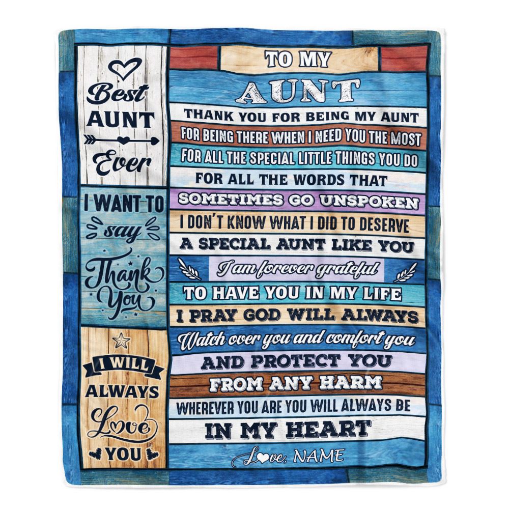 Personalized To My Aunt Blanket From Niece Nephew Wood Thank You For Being My Aunt Gift Birthday Mothers Day Thanksgiving Christmas Customized Fleece Blanket | siriusteestore