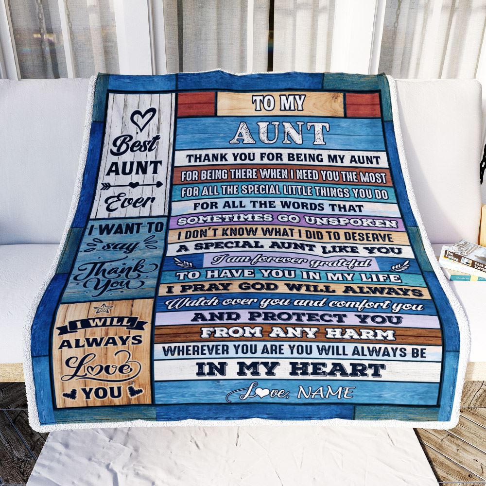 Personalized To My Aunt Blanket From Niece Nephew Wood Thank You For Being My Aunt Gift Birthday Mothers Day Thanksgiving Christmas Customized Fleece Blanket | siriusteestore