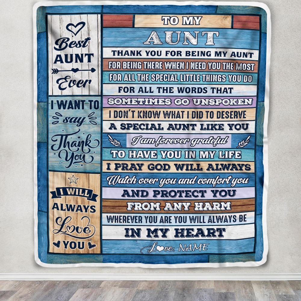 Personalized To My Aunt Blanket From Niece Nephew Wood Thank You For Being My Aunt Gift Birthday Mothers Day Thanksgiving Christmas Customized Fleece Blanket | siriusteestore