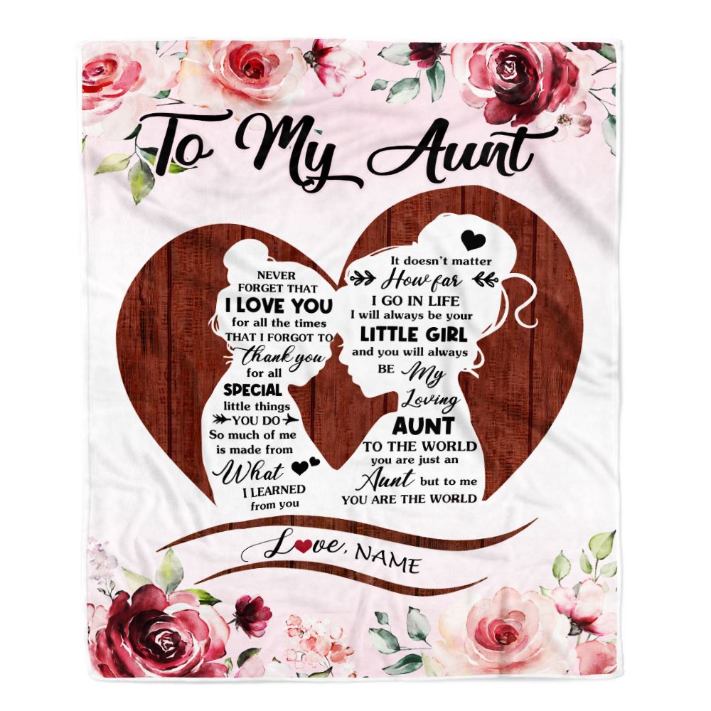 Personalized To My Aunt Blanket From Niece Never Forget I Love You Heart Flower AuntBirthday Mothers Day Christmas Customized Bed Fleece Throw Blanket | siriusteestore