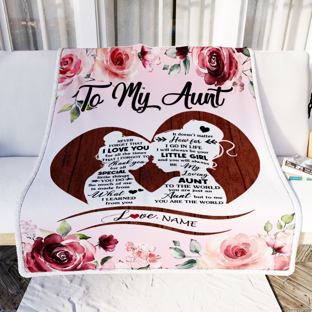 Personalized To My Aunt Blanket From Niece Never Forget I Love You Heart Flower AuntBirthday Mothers Day Christmas Customized Bed Fleece Throw Blanket | siriusteestore