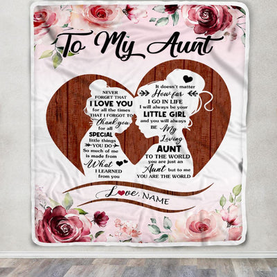 Personalized To My Aunt Blanket From Niece Never Forget I Love You Heart Flower AuntBirthday Mothers Day Christmas Customized Bed Fleece Throw Blanket | siriusteestore